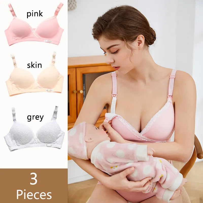 3 Pcs Wirefree Nursing Clothing Cotton Breastfeeding Bra for Pregnant Women Pregnancy Sleep Underwear Soutien Gorge Allaitement AURA | Moda e Beleza feminina 