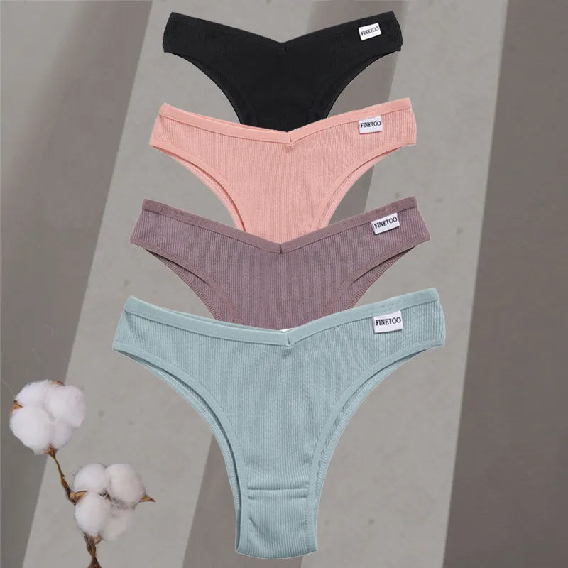 4Pcs/Set Women Cotton Brazilian Panties M-XL Low-Rise Solid Color Underwear Ladies Comfortable Underpants Girls Panty Intimates AURA | Moda e Beleza feminina 