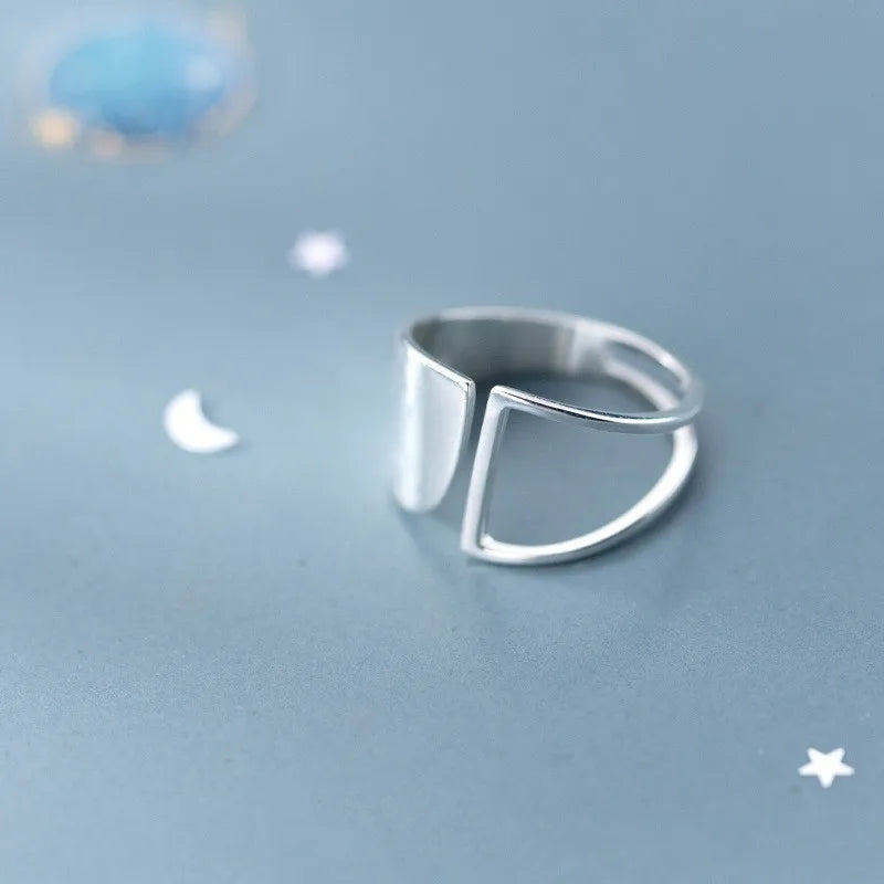 925 Sterling Silver Simple Punk Hollow Rings For Women Geometric Fashion Open Adjustable Handmade Party Jewelry Gift Allergy AURA | Moda e Beleza feminina 