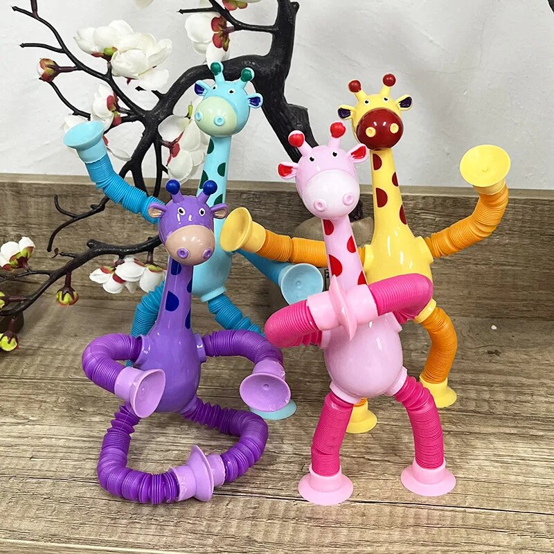 Children Suction Cup Giraffe Toys  Relief Telescopic Giraffe Toy Sensory Bellows Toys Anti-stress Squeeze Toy Toy  Kawaii AURA | Moda e Beleza feminina 