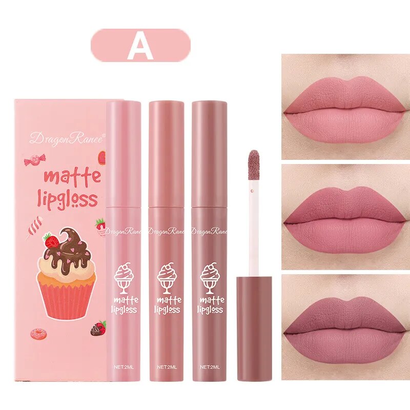 3Pcs/set Matte Velvet Lip Gloss Waterproof Long-lasting Liquid Lipstick Cosmetic Beauty Cream Lipstick Makeup maquillages YZL9 AURA | Moda e Beleza feminina 