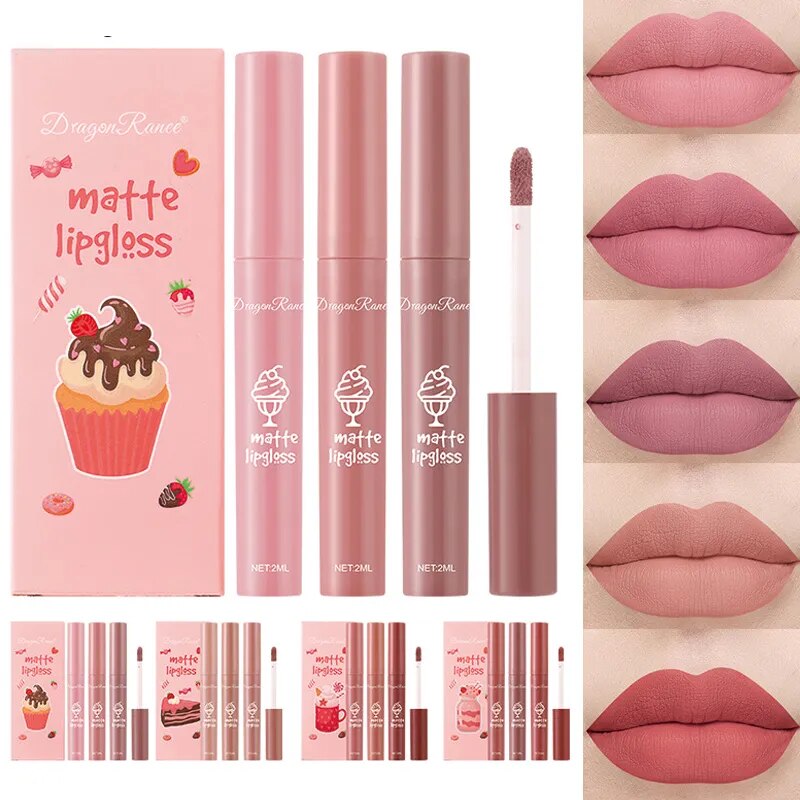 3Pcs/set Matte Velvet Lip Gloss Waterproof Long-lasting Liquid Lipstick Cosmetic Beauty Cream Lipstick Makeup maquillages YZL9 AURA | Moda e Beleza feminina 