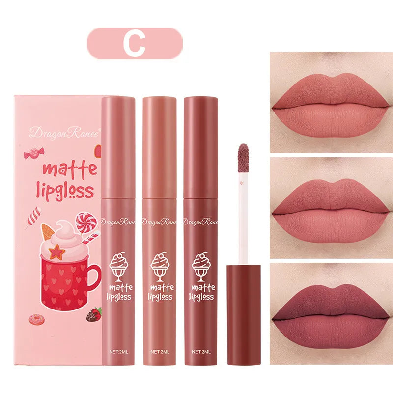 3Pcs/set Matte Velvet Lip Gloss Waterproof Long-lasting Liquid Lipstick Cosmetic Beauty Cream Lipstick Makeup maquillages YZL9 AURA | Moda e Beleza feminina 