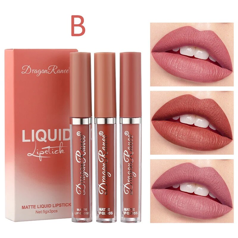 3Pcs/set Matte Velvet Lip Gloss Waterproof Long-lasting Liquid Lipstick Cosmetic Beauty Cream Lipstick Makeup maquillages YZL9 AURA | Moda e Beleza feminina 