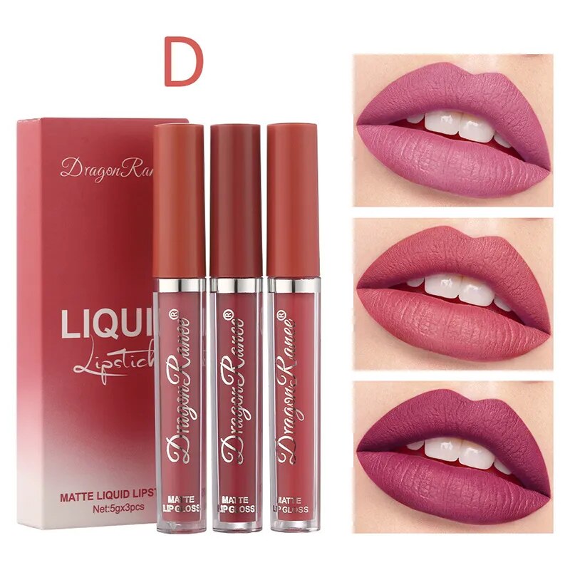 3Pcs/set Matte Velvet Lip Gloss Waterproof Long-lasting Liquid Lipstick Cosmetic Beauty Cream Lipstick Makeup maquillages YZL9 AURA | Moda e Beleza feminina 