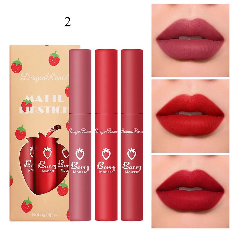 3Pcs/set Matte Velvet Lip Gloss Waterproof Long-lasting Liquid Lipstick Cosmetic Beauty Cream Lipstick Makeup maquillages YZL9 AURA | Moda e Beleza feminina 