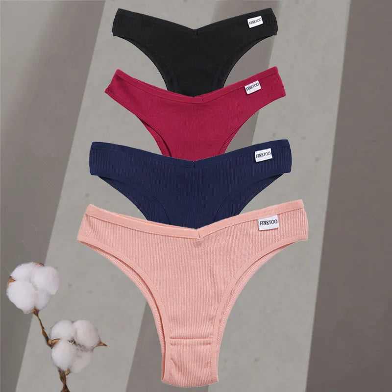 4Pcs/Set Women Cotton Brazilian Panties M-XL Low-Rise Solid Color Underwear Ladies Comfortable Underpants Girls Panty Intimates AURA | Moda e Beleza feminina 