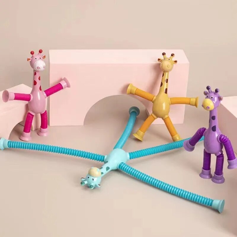 Children Suction Cup Giraffe Toys  Relief Telescopic Giraffe Toy Sensory Bellows Toys Anti-stress Squeeze Toy Toy  Kawaii AURA | Moda e Beleza feminina 