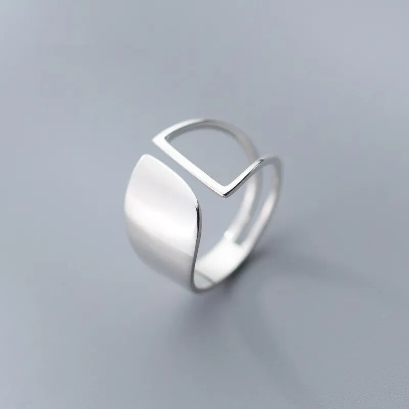 925 Sterling Silver Simple Punk Hollow Rings For Women Geometric Fashion Open Adjustable Handmade Party Jewelry Gift Allergy AURA | Moda e Beleza feminina 