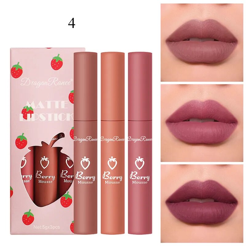 3Pcs/set Matte Velvet Lip Gloss Waterproof Long-lasting Liquid Lipstick Cosmetic Beauty Cream Lipstick Makeup maquillages YZL9 AURA | Moda e Beleza feminina 