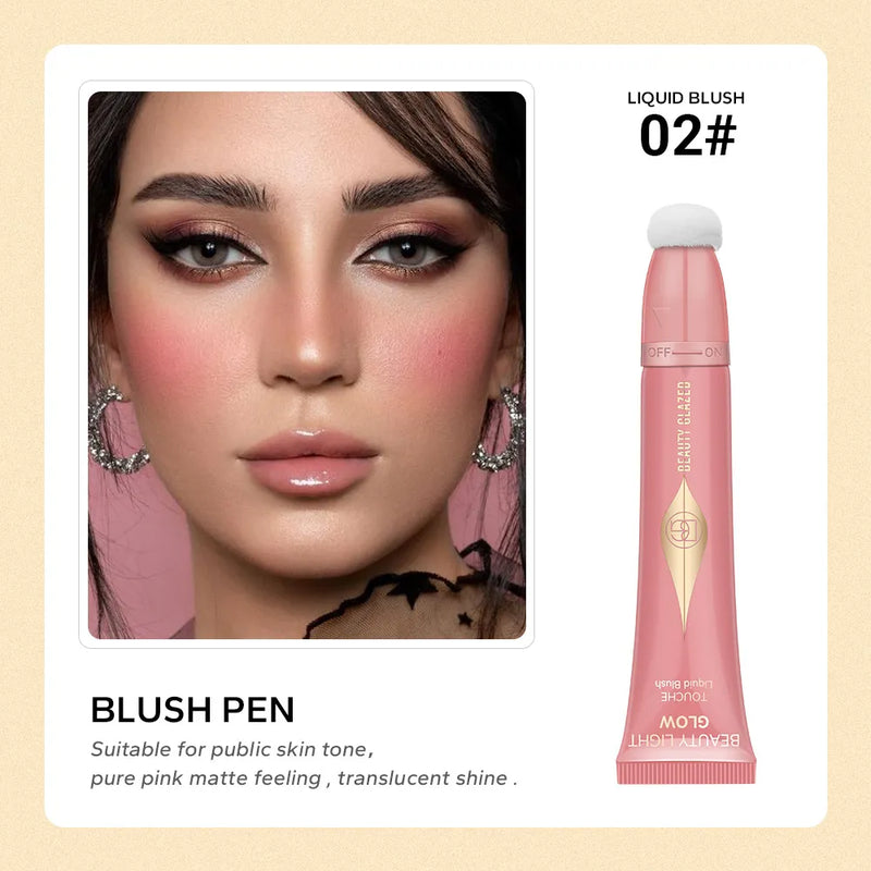 BEAUTY GLAZED Liquid Blush Velvet Matte Natural Cream Multi-use Cheek Eye Tint Peach Blush Applicator Makeup Cosmetic 2023 AURA | Moda e Beleza feminina 