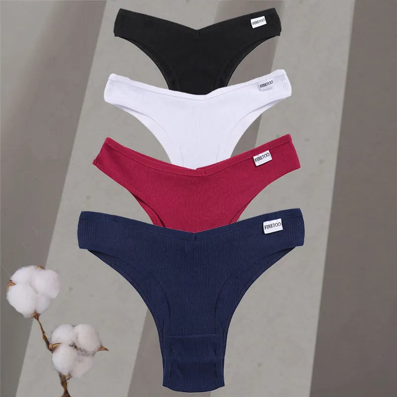 4Pcs/Set Women Cotton Brazilian Panties M-XL Low-Rise Solid Color Underwear Ladies Comfortable Underpants Girls Panty Intimates AURA | Moda e Beleza feminina 