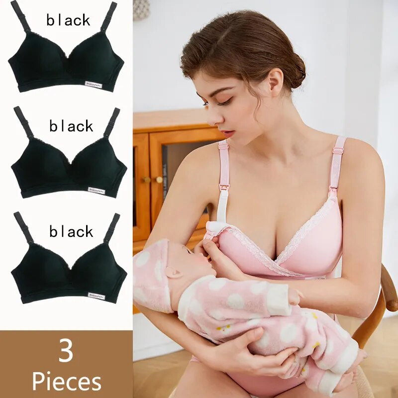 3 Pcs Wirefree Nursing Clothing Cotton Breastfeeding Bra for Pregnant Women Pregnancy Sleep Underwear Soutien Gorge Allaitement AURA | Moda e Beleza feminina 