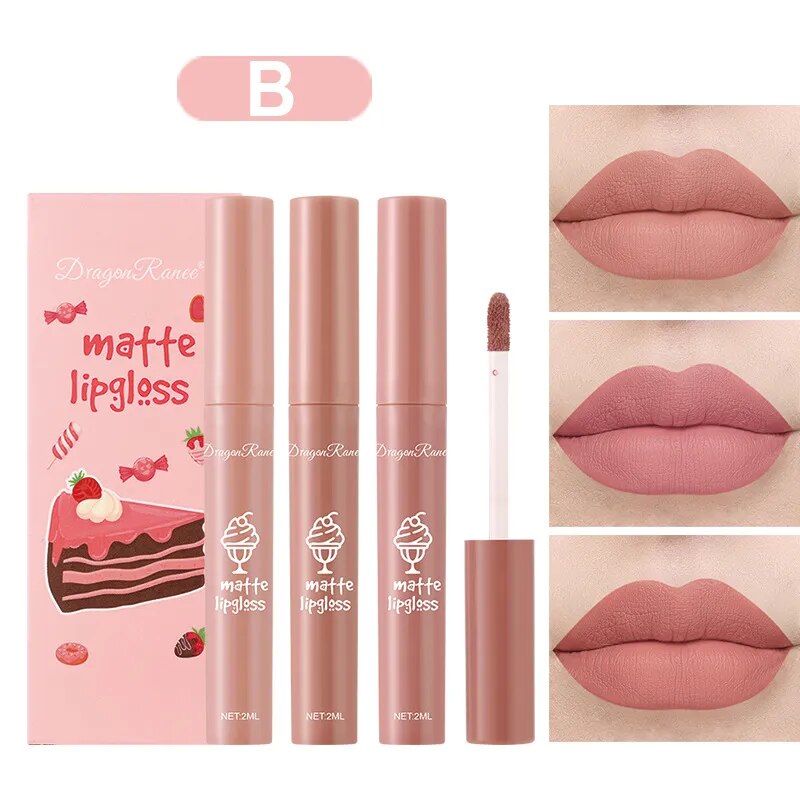 3Pcs/set Matte Velvet Lip Gloss Waterproof Long-lasting Liquid Lipstick Cosmetic Beauty Cream Lipstick Makeup maquillages YZL9 AURA | Moda e Beleza feminina 