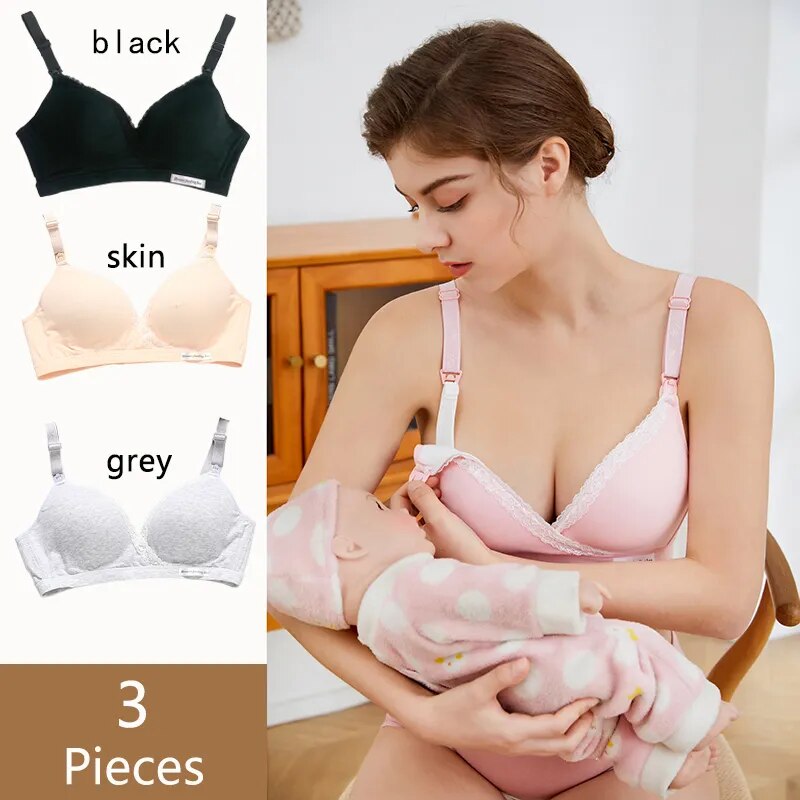 3 Pcs Wirefree Nursing Clothing Cotton Breastfeeding Bra for Pregnant Women Pregnancy Sleep Underwear Soutien Gorge Allaitement AURA | Moda e Beleza feminina 