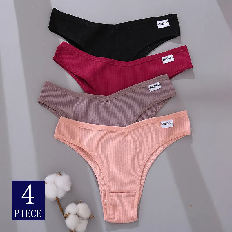 4Pcs/Set Women Cotton Brazilian Panties M-XL Low-Rise Solid Color Underwear Ladies Comfortable Underpants Girls Panty Intimates AURA | Moda e Beleza feminina 