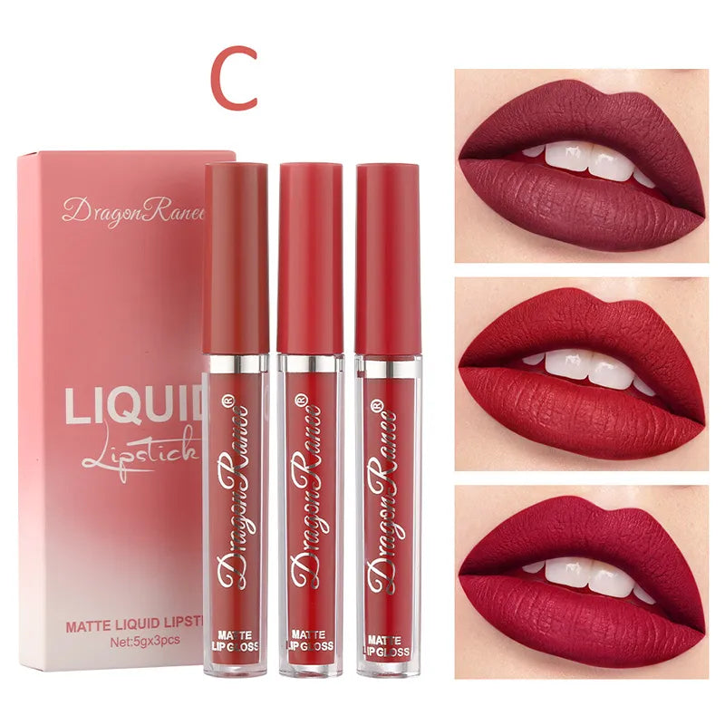 3Pcs/set Matte Velvet Lip Gloss Waterproof Long-lasting Liquid Lipstick Cosmetic Beauty Cream Lipstick Makeup maquillages YZL9 AURA | Moda e Beleza feminina 