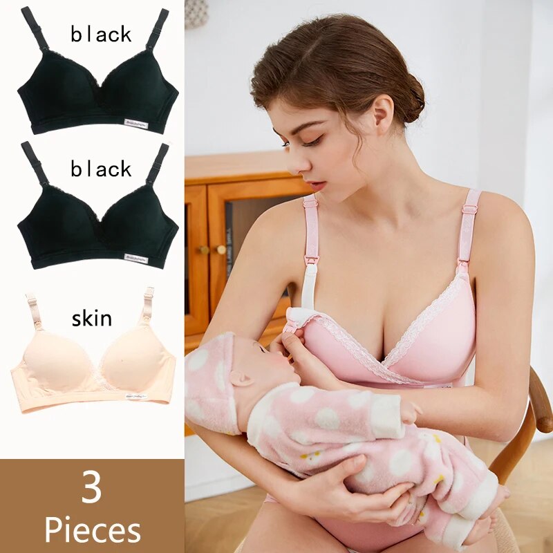 3 Pcs Wirefree Nursing Clothing Cotton Breastfeeding Bra for Pregnant Women Pregnancy Sleep Underwear Soutien Gorge Allaitement AURA | Moda e Beleza feminina 