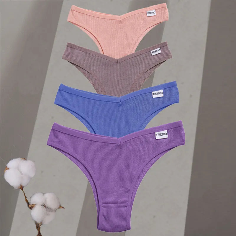 4Pcs/Set Women Cotton Brazilian Panties M-XL Low-Rise Solid Color Underwear Ladies Comfortable Underpants Girls Panty Intimates AURA | Moda e Beleza feminina 