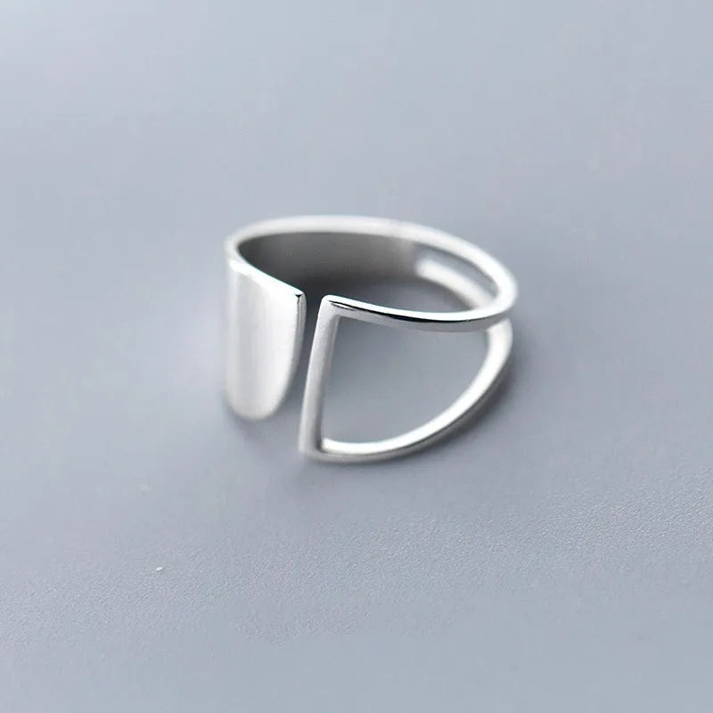 925 Sterling Silver Simple Punk Hollow Rings For Women Geometric Fashion Open Adjustable Handmade Party Jewelry Gift Allergy AURA | Moda e Beleza feminina 