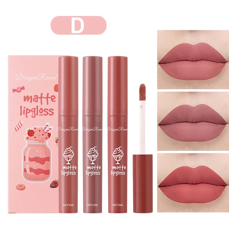 3Pcs/set Matte Velvet Lip Gloss Waterproof Long-lasting Liquid Lipstick Cosmetic Beauty Cream Lipstick Makeup maquillages YZL9 AURA | Moda e Beleza feminina 